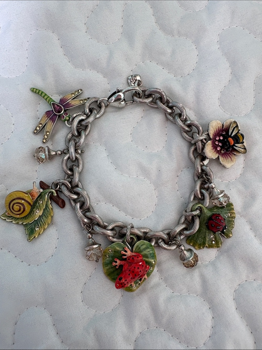 Brighton Silver Charm Bracelet with Red, Green, Yellow and Purple Enamel Charms